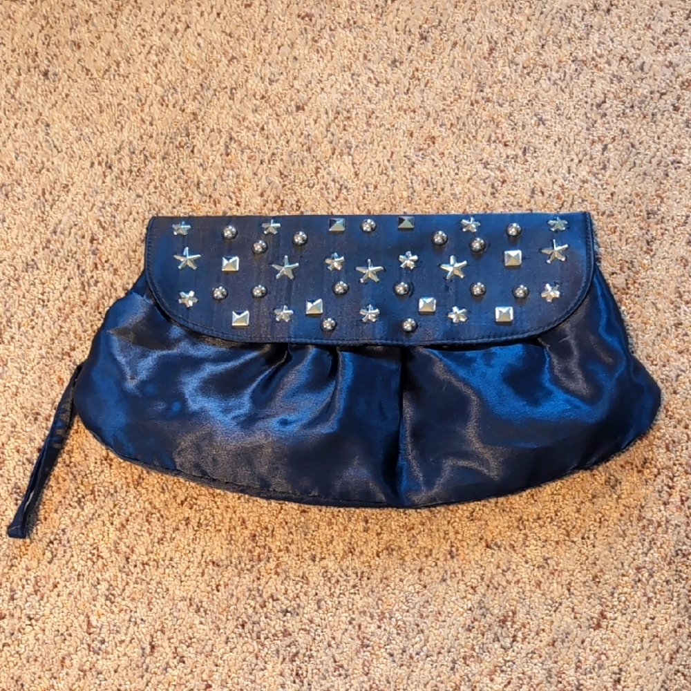 Zara Embellished Satin Clutch in Blue